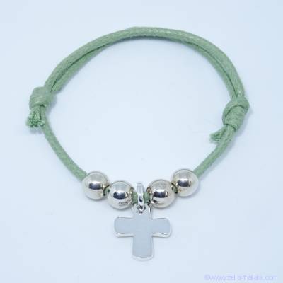 Bracelet personnalisé, croix et perles en argent sur cordon