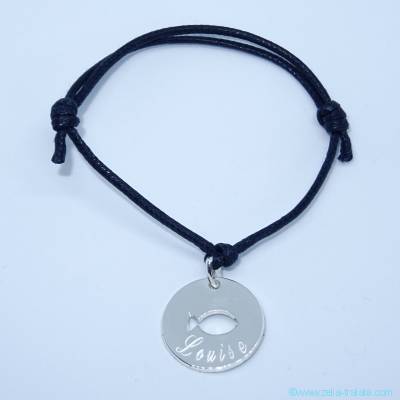 Bracelet personnalisé médaille ronde argent, poisson 