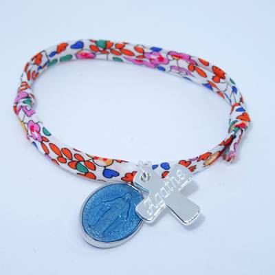  Bracelet personnalisé médaille miraculeuse turquoise, 
croix argent