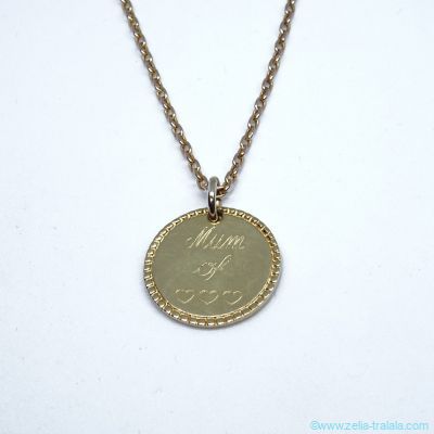 Pendentif petite médaille perlée sur chaîne, en plaqué or