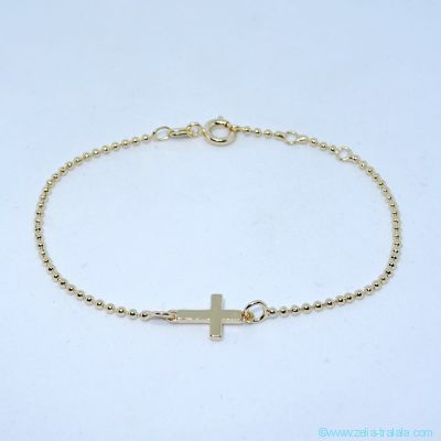 Bracelet petite croix sur bracelet boules en plaqué or