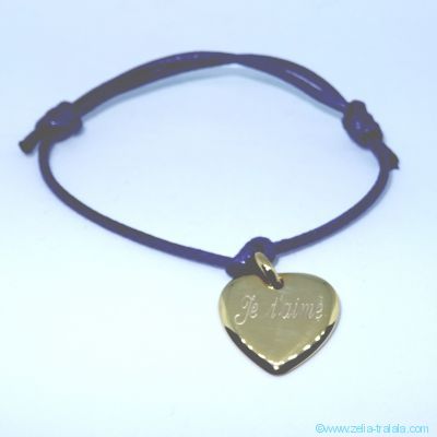 Bracelet cœur bombé plaqué or sur cordon 