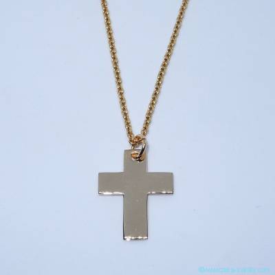 Pendentif croix simple sur chaîne, en plaqué or