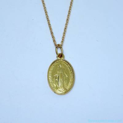 Pendentif médaille miraculeuse dorée sur chaîne en plaqué or