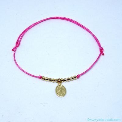Bracelet mini médaille miraculeuse et mini perles en plaqué or