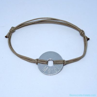 Bracelet rondelle en argent sur cordon double