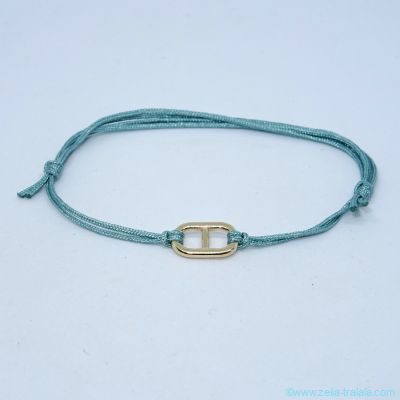 Bracelet mini maille marine en plaqu or sur cordon double